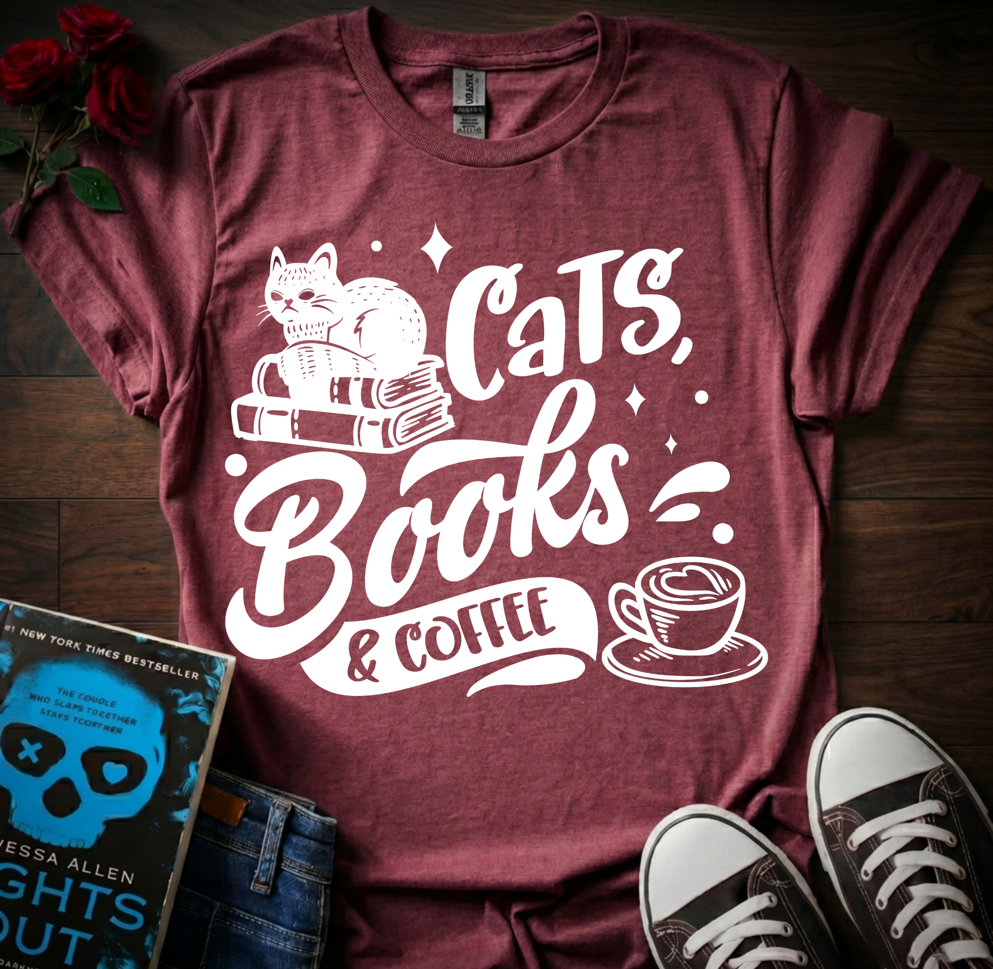 Cats Books & Coffee T-Shirt