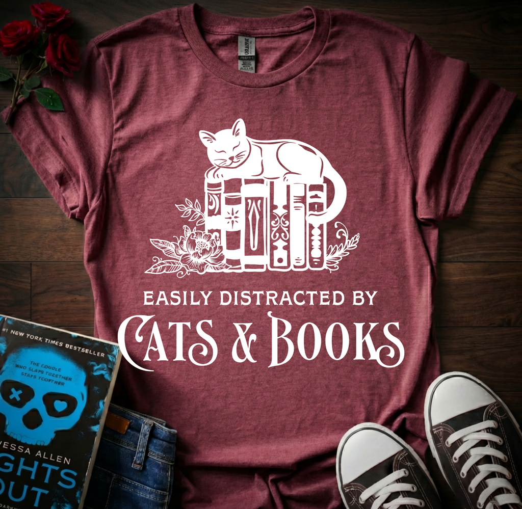 Distracted By Cats & Books T-Shirt