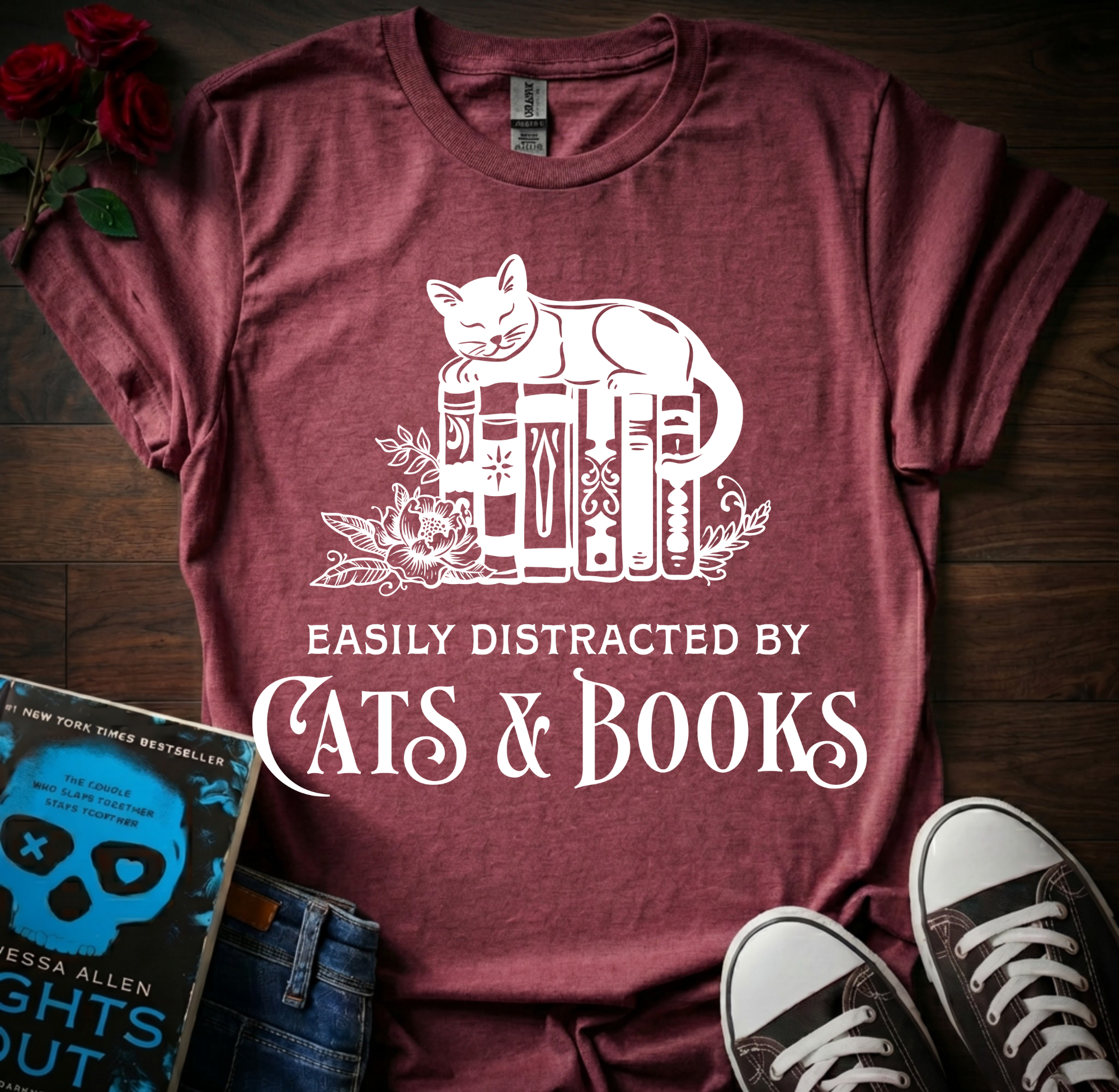 Distracted By Cats & Books T-Shirt