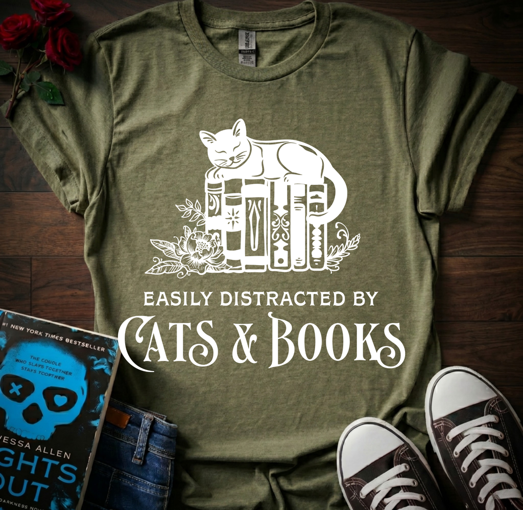 Distracted By Cats & Books T-Shirt