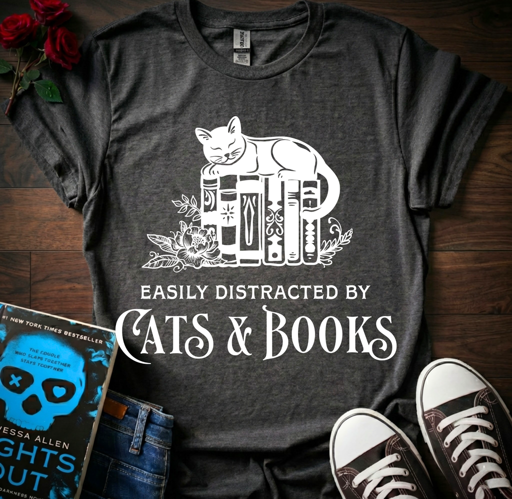 Distracted By Cats & Books T-Shirt